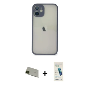 ieg™ iPhone 11 Pro Max Kılıf Ahenk Çizgi Serisi - Şeffaf Pasifik Cam Ekran Koruyucu + Rainbow Kamera Lens Koruma Cam - YL