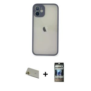 ieg™ iPhone 11 Pro Max Kılıf Ahenk Çizgi Serisi - Siyah 34D Hayalet Izgaralı Cam + Rainbow Kamera Lens Koruma Cam - GD