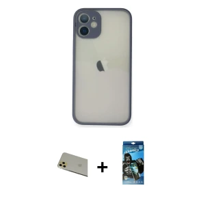 ieg™ iPhone 11 Pro Max Kılıf Ahenk Çizgi Serisi - Siyah 34D Izgaralı Cam + Rainbow Kamera Lens Koruma Cam - GD