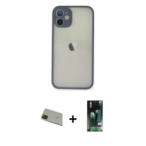 ieg™ iPhone 11 Pro Max Kılıf Ahenk Çizgi Serisi - Siyah 360 Mat Full Body Arka Koruyucu + Rainbow Kamera Lens Koruma Cam - YL