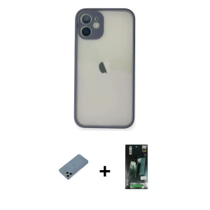ieg™ iPhone 11 Pro Max Kılıf Ahenk Çizgi Serisi - Siyah 360 Mat Full Body Arka Koruyucu + Shine Kamera Lens Koruma Cam - SABE