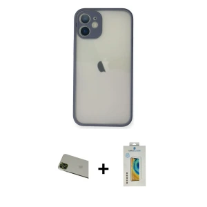 ieg™ iPhone 11 Pro Max Kılıf Ahenk Çizgi Serisi - Siyah Polymer Nano Ekran Koruyucu + Rainbow Kamera Lens Koruma Cam - YL