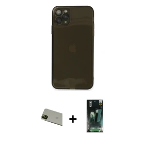 ieg™ iPhone 11 Pro Max Kılıf Ahenk Doku - Şeffaf 360 Full Body Arka Koruyucu + Rainbow Kamera Lens Koruma Cam - YL