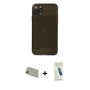 ieg™ iPhone 11 Pro Max Kılıf Ahenk Doku - Şeffaf Pasifik Cam Ekran Koruyucu + Rainbow Kamera Lens Koruma Cam - GD