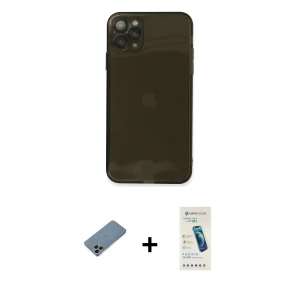 ieg™ iPhone 11 Pro Max Kılıf Ahenk Doku - Şeffaf Pasifik Cam Ekran Koruyucu + Shine Kamera Lens Koruma Cam - GI