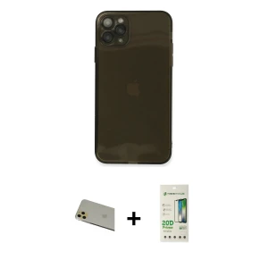 ieg™ iPhone 11 Pro Max Kılıf Ahenk Doku - Siyah 20D Premium Cam Ekran Koruyucu + Rainbow Kamera Lens Koruma Cam - GD