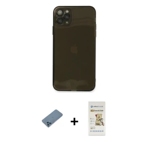 ieg™ iPhone 11 Pro Max Kılıf Ahenk Doku - Siyah Mat Seramik Nano Ekran Koruyucu + Shine Kamera Lens Koruma Cam - MI