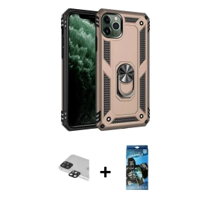 ieg™ iPhone 11 Pro Max Kılıf Ahenk Klasik Koleksiyonu - Siyah 34D Izgaralı Cam + Pers Alüminyum Kamera Lens - SH