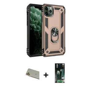 ieg™ iPhone 11 Pro Max Kılıf Ahenk Klasik Koleksiyonu - Siyah 360 Mat Full Body Arka Koruyucu + Rainbow Kamera Lens Koruma Cam - GD