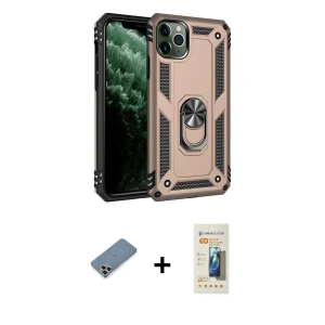 ieg™ iPhone 11 Pro Max Kılıf Ahenk Klasik Koleksiyonu - Siyah 6D Mat Seramik Hayalet Nano Ekran Koruyucu + Metal Kamera Lens Koruma Cam - GD