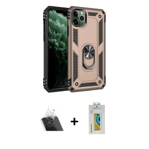 ieg™ iPhone 11 Pro Max Kılıf Ahenk Klasik Koleksiyonu - Siyah Polymer Nano Ekran Koruyucu + Kamera Lens Koruma Cam - SF