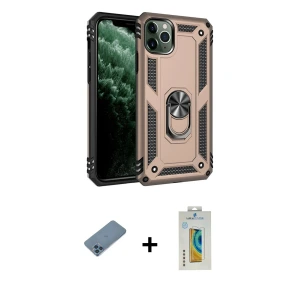 ieg™ iPhone 11 Pro Max Kılıf Ahenk Klasik Koleksiyonu - Siyah Polymer Nano Ekran Koruyucu + Shine Kamera Lens Koruma Cam - MI