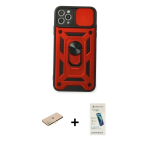 ieg™ iPhone 11 Pro Max Kılıf Ahenk Klasik - Şeffaf Pasifik Cam Ekran Koruyucu + Renkli Kamera Lens Koruma Cam - SI