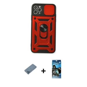 ieg™ iPhone 11 Pro Max Kılıf Ahenk Klasik - Siyah 34D Izgaralı Cam + Shine Kamera Lens Koruma Cam - MI