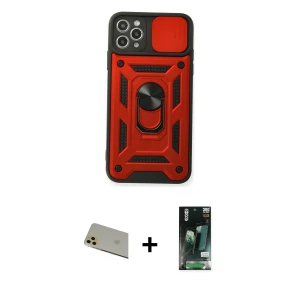 ieg™ iPhone 11 Pro Max Kılıf Ahenk Klasik - Siyah 360 Mat Full Body Arka Koruyucu + Rainbow Kamera Lens Koruma Cam - GD