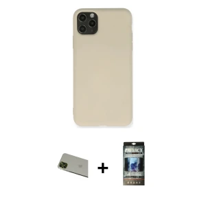 ieg™ iPhone 11 Pro Max Kılıf Ahenk Serisi - Siyah 34D Hayalet Izgaralı Cam + Rainbow Kamera Lens Koruma Cam - YL