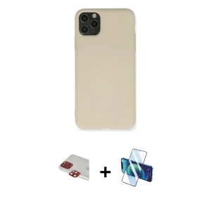 ieg™ iPhone 11 Pro Max Kılıf Ahenk Serisi - Siyah 3D Antistatik Cam Ekran Koruyucu + Pers Alüminyum Kamera Lens - KI
