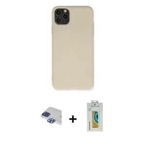 ieg™ iPhone 11 Pro Max Kılıf Ahenk Serisi - Siyah Polymer Nano Ekran Koruyucu + Pers Alüminyum Kamera Lens - LT