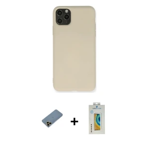 ieg™ iPhone 11 Pro Max Kılıf Ahenk Serisi - Siyah Polymer Nano Ekran Koruyucu + Shine Kamera Lens Koruma Cam - GD