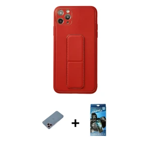 ieg™ iPhone 11 Pro Max Kılıf Akış Doku - Siyah 34D Izgaralı Cam + Shine Kamera Lens Koruma Cam - PE