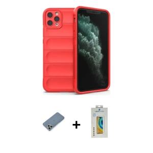 ieg™ iPhone 11 Pro Max Kılıf Atlas Koleksiyonu - Siyah Polymer Nano Ekran Koruyucu + Metal Kamera Lens Koruma Cam - GS