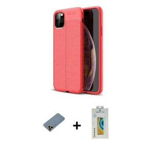 ieg™ iPhone 11 Pro Max Kılıf Doruk Klasik Özel Seri - Siyah Polymer Nano Ekran Koruyucu + Shine Kamera Lens Koruma Cam - GD