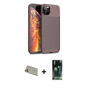ieg™ iPhone 11 Pro Max Kılıf Eksen Form Prime - Şeffaf 360 Full Body Arka Koruyucu + Rainbow Kamera Lens Koruma Cam - GD