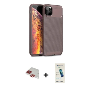 ieg™ iPhone 11 Pro Max Kılıf Eksen Form Prime - Şeffaf Pasifik Cam Ekran Koruyucu + Pers Alüminyum Kamera Lens - KI