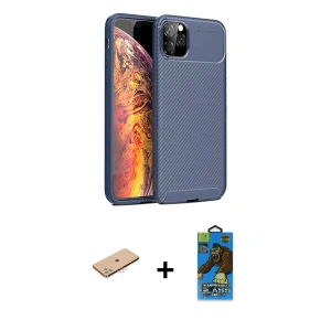 ieg™ iPhone 11 Pro Max Kılıf Eksen Form Prime - Siyah 18D Cam Ekran Koruyucu + Renkli Kamera Lens Koruma Cam - PE