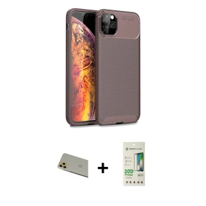 ieg™ iPhone 11 Pro Max Kılıf Eksen Form Prime - Siyah 20D Premium Cam Ekran Koruyucu + Rainbow Kamera Lens Koruma Cam - GD