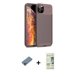 ieg™ iPhone 11 Pro Max Kılıf Eksen Form Prime - Siyah 20D Premium Cam Ekran Koruyucu + Shine Kamera Lens Koruma Cam - PE