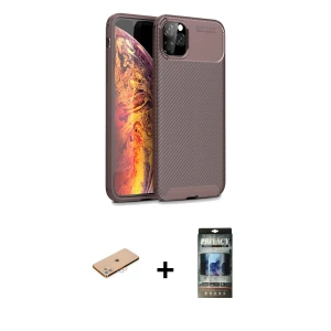 ieg™ iPhone 11 Pro Max Kılıf Eksen Form Prime - Siyah 34D Hayalet Izgaralı Cam + Renkli Kamera Lens Koruma Cam - PE