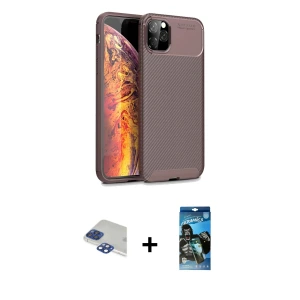 ieg™ iPhone 11 Pro Max Kılıf Eksen Form Prime - Siyah 34D Izgaralı Cam + Pers Alüminyum Kamera Lens - LT