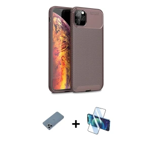 ieg™ iPhone 11 Pro Max Kılıf Eksen Form Prime - Siyah 3D Antistatik Seramik Nano Ekran Koruyucu + Shine Kamera Lens Koruma Cam - SABE