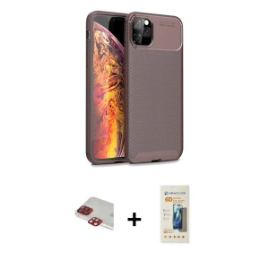 ieg™ iPhone 11 Pro Max Kılıf Eksen Form Prime - Siyah 6D Mat Seramik Hayalet Nano Ekran Koruyucu + Pers Alüminyum Kamera Lens - KI