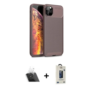 ieg™ iPhone 11 Pro Max Kılıf Eksen Form Prime - Siyah Bilvis Hayalet Cam Ekran Koruyucu + Kamera Lens Koruma Cam - SF