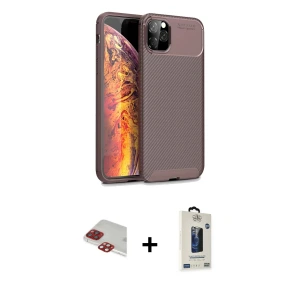 ieg™ iPhone 11 Pro Max Kılıf Eksen Form Prime - Siyah Bilvis Hayalet Cam Ekran Koruyucu + Pers Alüminyum Kamera Lens - KI