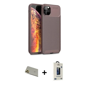 ieg™ iPhone 11 Pro Max Kılıf Eksen Form Prime - Siyah Bilvis Hayalet Cam Ekran Koruyucu + Rainbow Kamera Lens Koruma Cam - GD