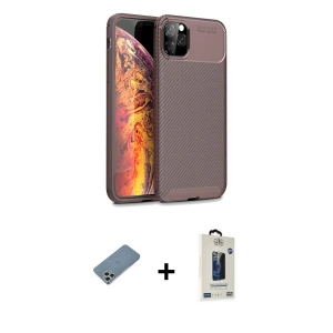 ieg™ iPhone 11 Pro Max Kılıf Eksen Form Prime - Siyah Bilvis Hayalet Cam Ekran Koruyucu + Shine Kamera Lens Koruma Cam - GS