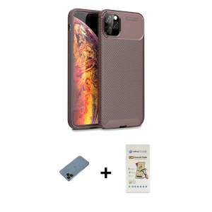 ieg™ iPhone 11 Pro Max Kılıf Eksen Form Prime - Siyah Mat Seramik Nano Ekran Koruyucu + Shine Kamera Lens Koruma Cam - SH