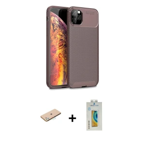 ieg™ iPhone 11 Pro Max Kılıf Eksen Form Prime - Siyah Polymer Nano Ekran Koruyucu + Renkli Kamera Lens Koruma Cam - MI