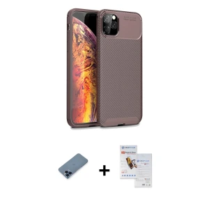 ieg™ iPhone 11 Pro Max Kılıf Eksen Form Prime - Siyah Seramik Nano Ekran Koruyucu + Metal Kamera Lens Koruma Cam - MI