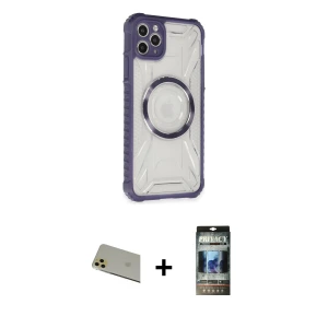 ieg™ iPhone 11 Pro Max Kılıf Kutup Modern - Siyah 34D Hayalet Izgaralı Cam + Rainbow Kamera Lens Koruma Cam - GD