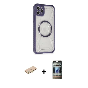 ieg™ iPhone 11 Pro Max Kılıf Kutup Modern - Siyah 34D Hayalet Izgaralı Cam + Renkli Kamera Lens Koruma Cam - SI