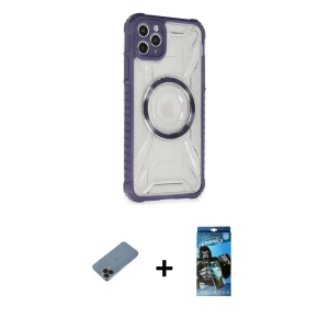 ieg™ iPhone 11 Pro Max Kılıf Kutup Modern - Siyah 34D Izgaralı Cam + Shine Kamera Lens Koruma Cam - SH