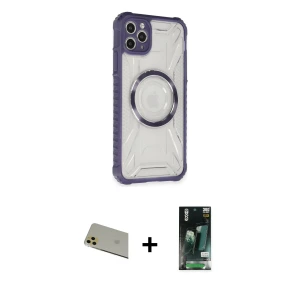 ieg™ iPhone 11 Pro Max Kılıf Kutup Modern - Siyah 360 Mat Full Body Arka Koruyucu + Rainbow Kamera Lens Koruma Cam - GD