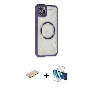 ieg™ iPhone 11 Pro Max Kılıf Kutup Modern - Siyah 3D Antistatik Seramik Nano Ekran Koruyucu + Renkli Kamera Lens Koruma Cam - SI
