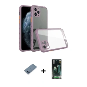 ieg™ iPhone 11 Pro Max Kılıf Nova Asil Özel Seri - Şeffaf 360 Full Body Arka Koruyucu + Metal Kamera Lens Koruma Cam - MI