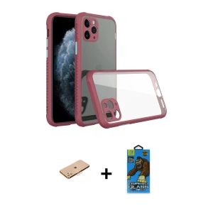 ieg™ iPhone 11 Pro Max Kılıf Nova Asil Özel Seri - Siyah 18D Cam Ekran Koruyucu + Renkli Kamera Lens Koruma Cam - TU