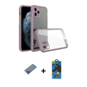 ieg™ iPhone 11 Pro Max Kılıf Nova Asil Özel Seri - Siyah 18D Cam Ekran Koruyucu + Shine Kamera Lens Koruma Cam - PE